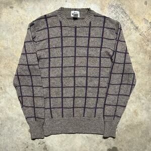 Vintage 90s Woolrich Brown Wool Plaid Pattern Sweater
